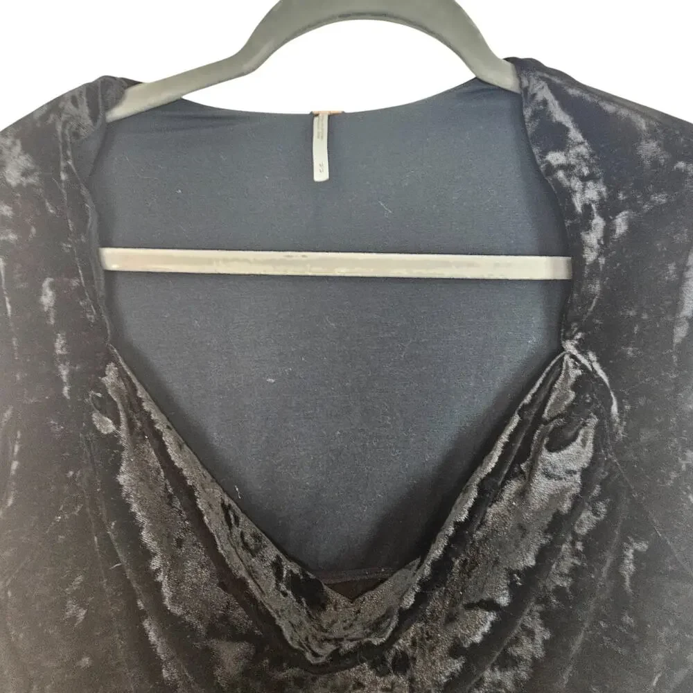 Free People Perfect Date Black Velvet Top Sz M Cowl Neck Whimsigoth Vamp Witchy